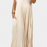 Elegante Manuela Vestido Sin Mangas con Pliegues y Cintura Alta para un Estilo Sofisticado