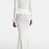 Elegante Conjunto de Vestido Midi de Punto Refinado con Top de Botones