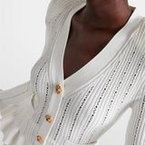 Elegante Conjunto de Vestido Midi de Punto Refinado con Top de Botones