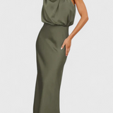Vestido elegante Rina con cuello halter y detalles drapeados para ocasiones especiales