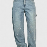 Dariya Jeans Cargo Balloon con Brillo y Elegantes Apliques de Pedrería