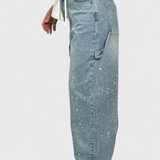 Dariya Jeans Cargo Balloon con Brillo y Elegantes Apliques de Pedrería