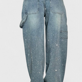 Dariya Jeans Cargo Balloon con Brillo y Elegantes Apliques de Pedrería