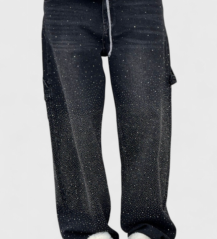 Dariya Jeans Cargo Balloon con Brillo y Elegantes Apliques de Pedrería
