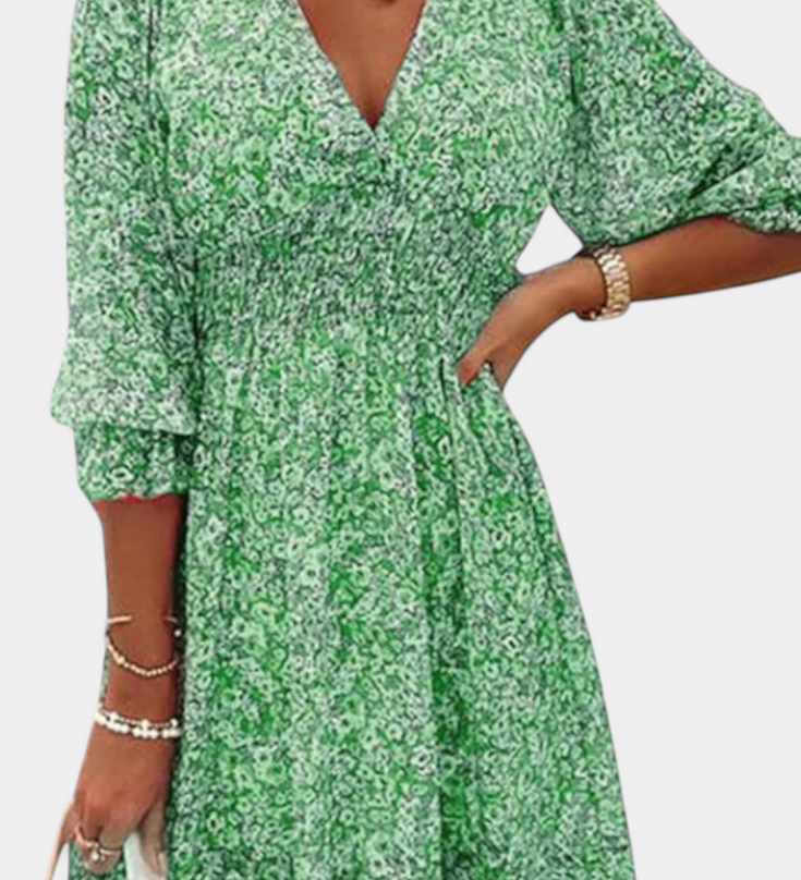 Benicia - Vestido Floral de Manga Abullonada y Dobladillo Juguetón para un look encantador