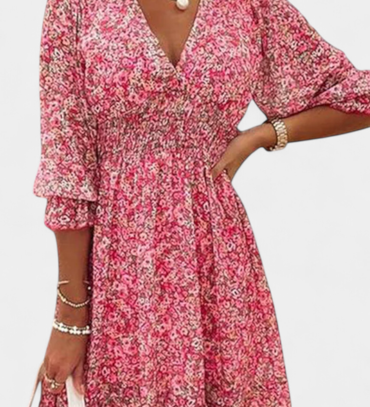 Benicia - Vestido Floral de Manga Abullonada y Dobladillo Juguetón para un look encantador