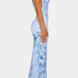 Elegante Vestido de Encaje Floral Azul Iris para ocasiones especiales