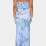 Elegante Vestido de Encaje Floral Azul Iris para ocasiones especiales