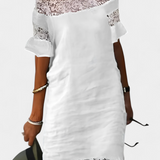 Vestido Casual de Lino Karol con Encaje y Cuello Barco – Elegancia y Comodidad para Toda Ocasión