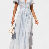 Vestido Maxi Mélia con Escote en V y Mangas Abullonadas - Elegancia y Comodidad para Cualquier Ocasión