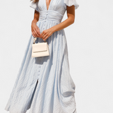 Vestido Maxi Mélia con Escote en V y Mangas Abullonadas - Elegancia y Comodidad para Cualquier Ocasión