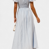 Vestido Maxi Mélia con Escote en V y Mangas Abullonadas - Elegancia y Comodidad para Cualquier Ocasión