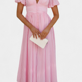 Vestido Maxi Mélia con Escote en V y Mangas Abullonadas - Elegancia y Comodidad para Cualquier Ocasión