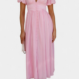 Vestido Maxi Mélia con Escote en V y Mangas Abullonadas - Elegancia y Comodidad para Cualquier Ocasión