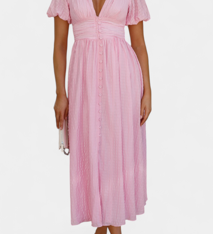 Vestido Maxi Mélia con Escote en V y Mangas Abullonadas - Elegancia y Comodidad para Cualquier Ocasión