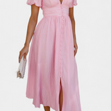 Vestido Maxi Mélia con Escote en V y Mangas Abullonadas - Elegancia y Comodidad para Cualquier Ocasión