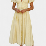 Vestido Maxi Mélia con Escote en V y Mangas Abullonadas - Elegancia y Comodidad para Cualquier Ocasión