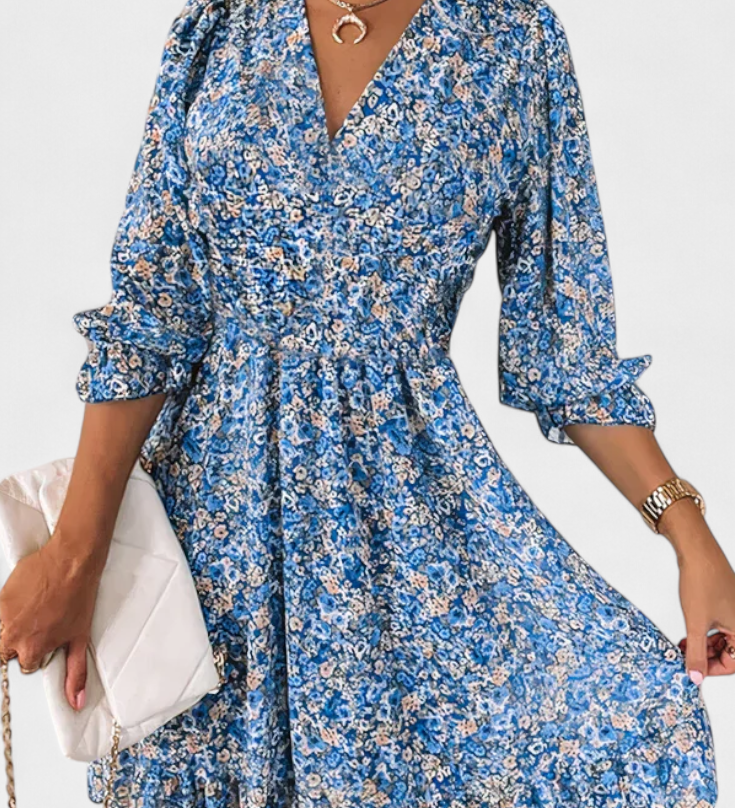 Benicia - Vestido Floral de Manga Abullonada y Dobladillo Juguetón para un look encantador