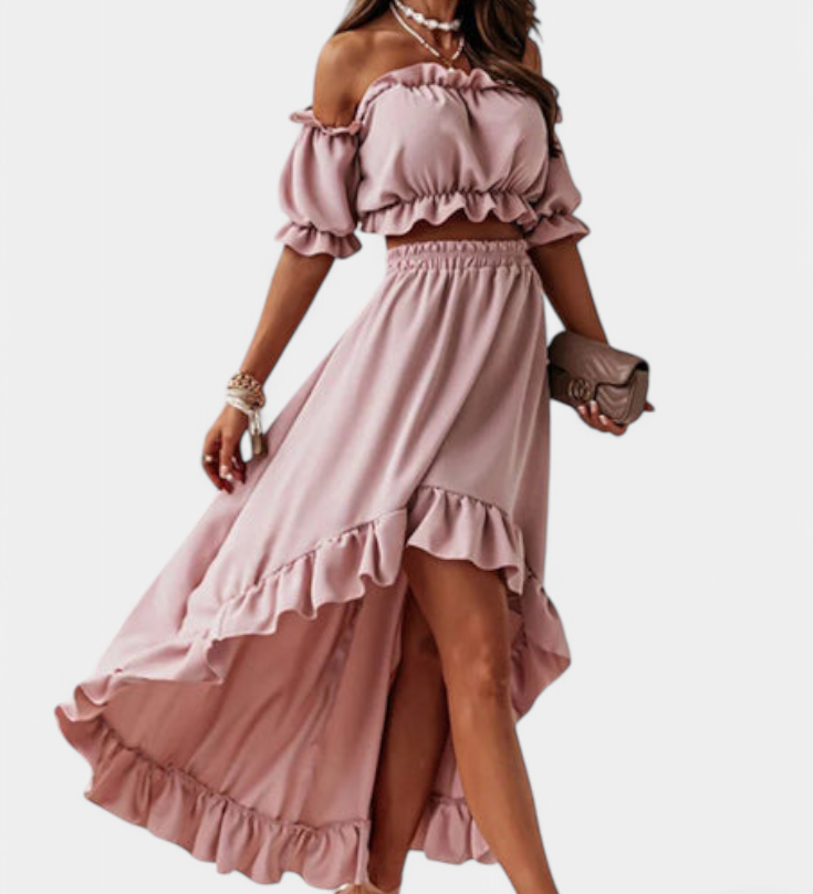 Elegante Conjunto de Dos Piezas con Diseño Sin Hombros Katja