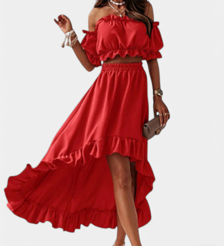 Elegante Conjunto de Dos Piezas con Diseño Sin Hombros Katja