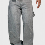 Dariya Jeans Cargo Balloon con Brillo y Elegantes Apliques de Pedrería