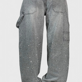 Dariya Jeans Cargo Balloon con Brillo y Elegantes Apliques de Pedrería