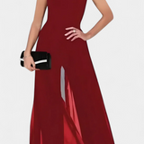 Vestido sin mangas Nadia Mono con transparencias frontales elegante y sofisticado