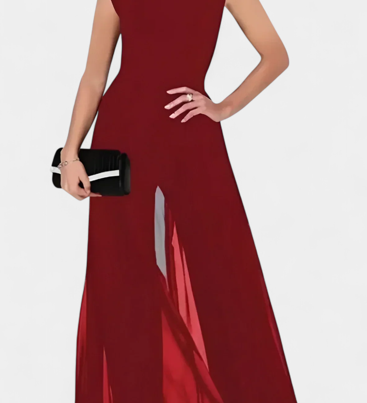 Vestido sin mangas Nadia Mono con transparencias frontales elegante y sofisticado