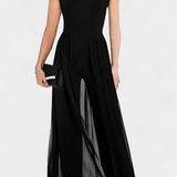 Vestido sin mangas Nadia Mono con transparencias frontales elegante y sofisticado