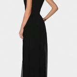 Vestido sin mangas Nadia Mono con transparencias frontales elegante y sofisticado