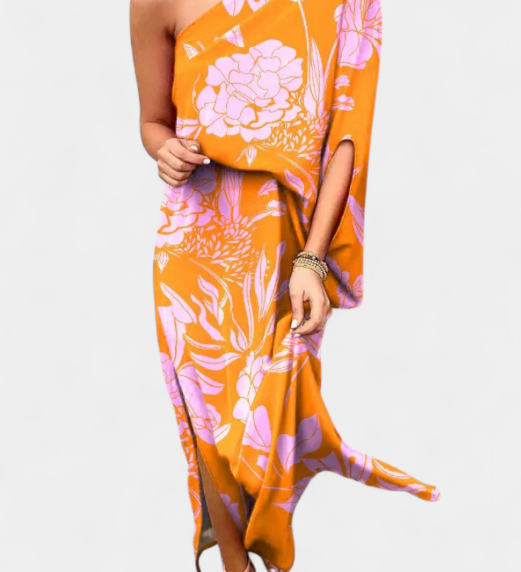 Carlena Vestido de Un Hombro con Encantador Estampado Romántico