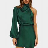 Mara Vestido Mini Drapado Asimétrico de Un Hombro para un Estilo Elegante