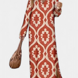 Vestido Largo Geométrico Brisa con Abertura y Escote en V - Elegancia y Estilo Sin Esfuerzo