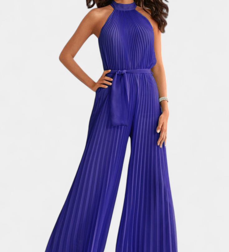 Elegante Patrizia Mono Palazzo Plisado con Cuello Halter para un estilo sofisticado