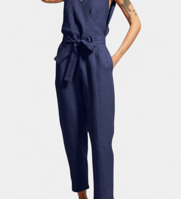 Maggie Mono Sin Mangas con Escote en V y Cintura Cruzada en Algodón, comoda y elegante