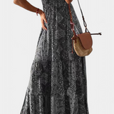 Elegante Vestido Vintage con Estampado Floral y Cintura Alta para un Look Sofisticado