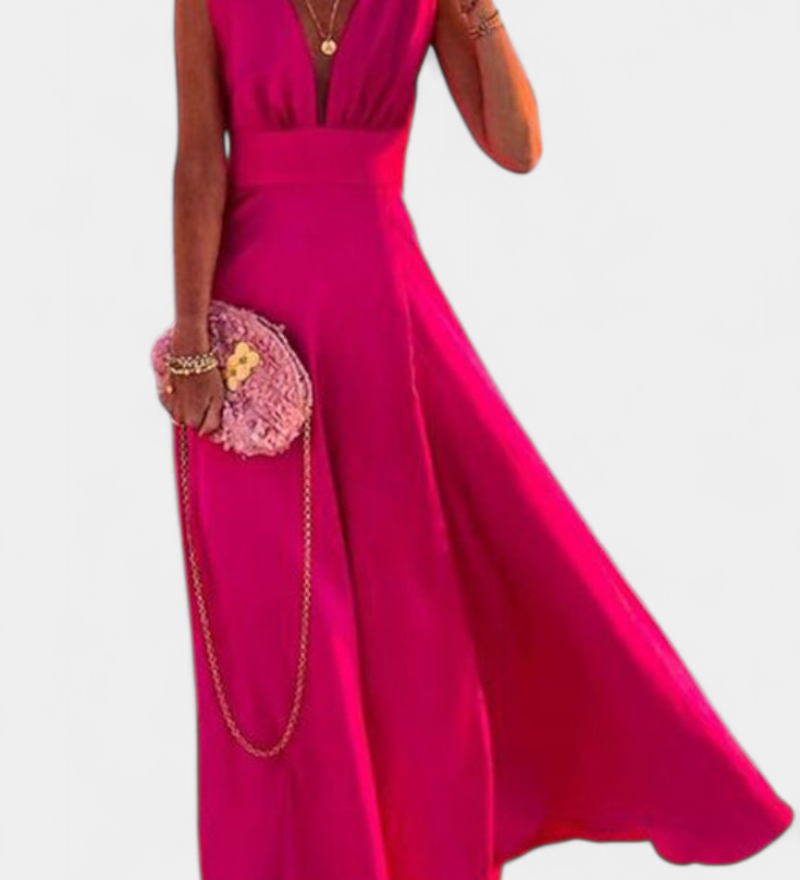 Salma Vestido A Línea de Estilo Minimalista con Estampado Elegante y Cuello en V