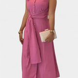 Vestido Elegante sin Mangas Behnaz con Cinturón y Cuello Camisero - Look Sofisticado y Moderno