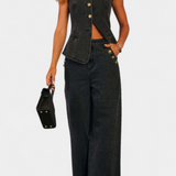 Conjunto de Denim Ludovica con Chaleco Ajustado y Pantalones de Pierna Ancha para un Estilo Moderno y Confortable