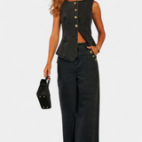 Conjunto de Denim Ludovica con Chaleco Ajustado y Pantalones de Pierna Ancha para un Estilo Moderno y Confortable
