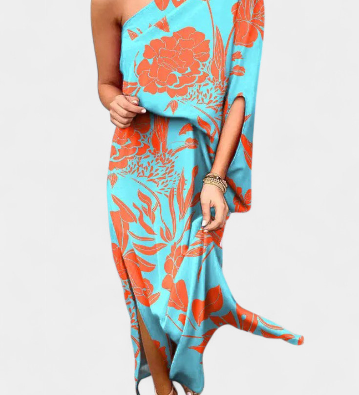 Carlena Vestido de Un Hombro con Encantador Estampado Romántico