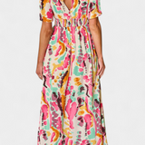 Yuki Vestido Boho Moderno con Escote en V y Detalles Tie-Dye para un Estilo Único