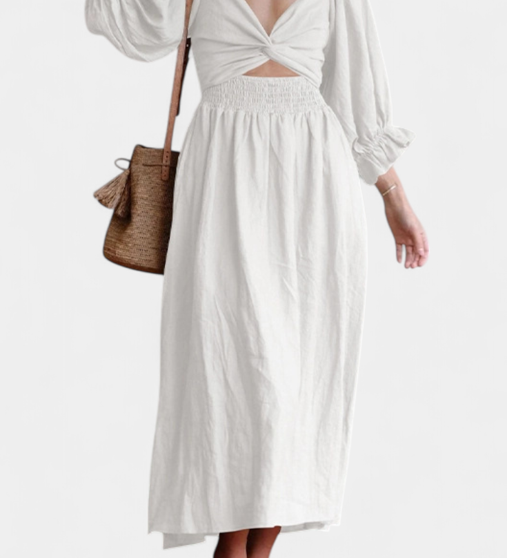 Elegante vestido de dos niveles Petra con cuerpo fruncido y mangas abullonadas para un estilo sofisticado