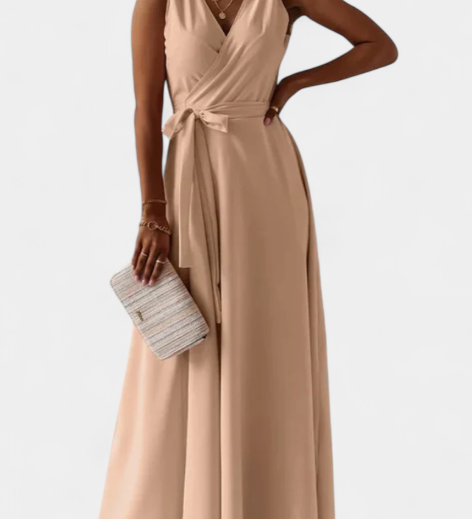 Marla – Elegante Vestido Largo con Escote en V y Corte Fluid