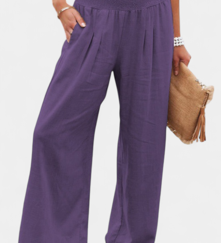 Lexia Pantalón de Algodón y Lino con Corte Fluido y Estilo Natural Elegante