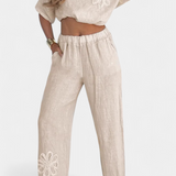 Conjunto de Lino Bordado Natalia con Silueta Relajada para un Estilo Cómodo y Chic