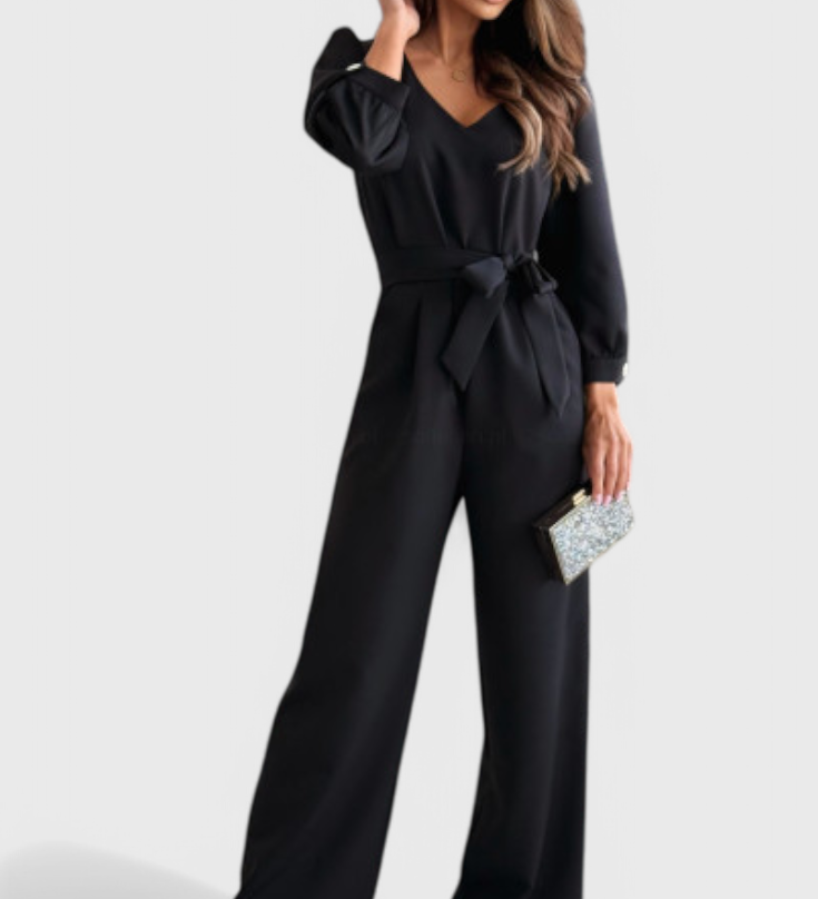 Ariane Mono de Pierna Ancha con Escote en V y Cintura con Lazo - Elegancia y Estilo para Cada Ocasión