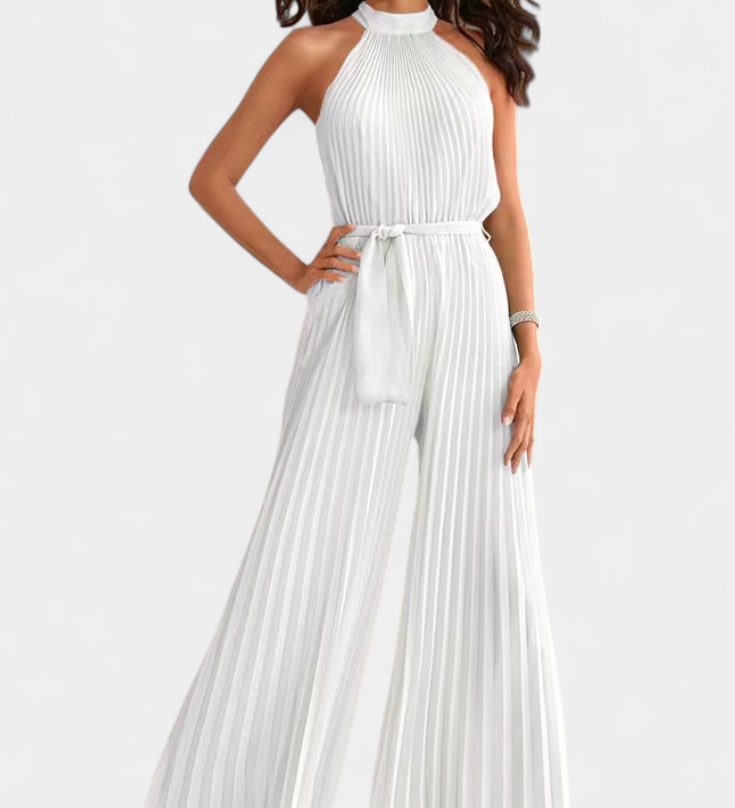 Elegante Patrizia Mono Palazzo Plisado con Cuello Halter para un estilo sofisticado