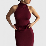 Vestido midi de canalé sin espalda Rhea para un estilo elegante y cómodo