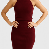 Vestido midi de canalé sin espalda Rhea para un estilo elegante y cómodo